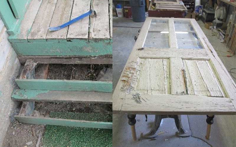 Cabin doors and stairs being restored
